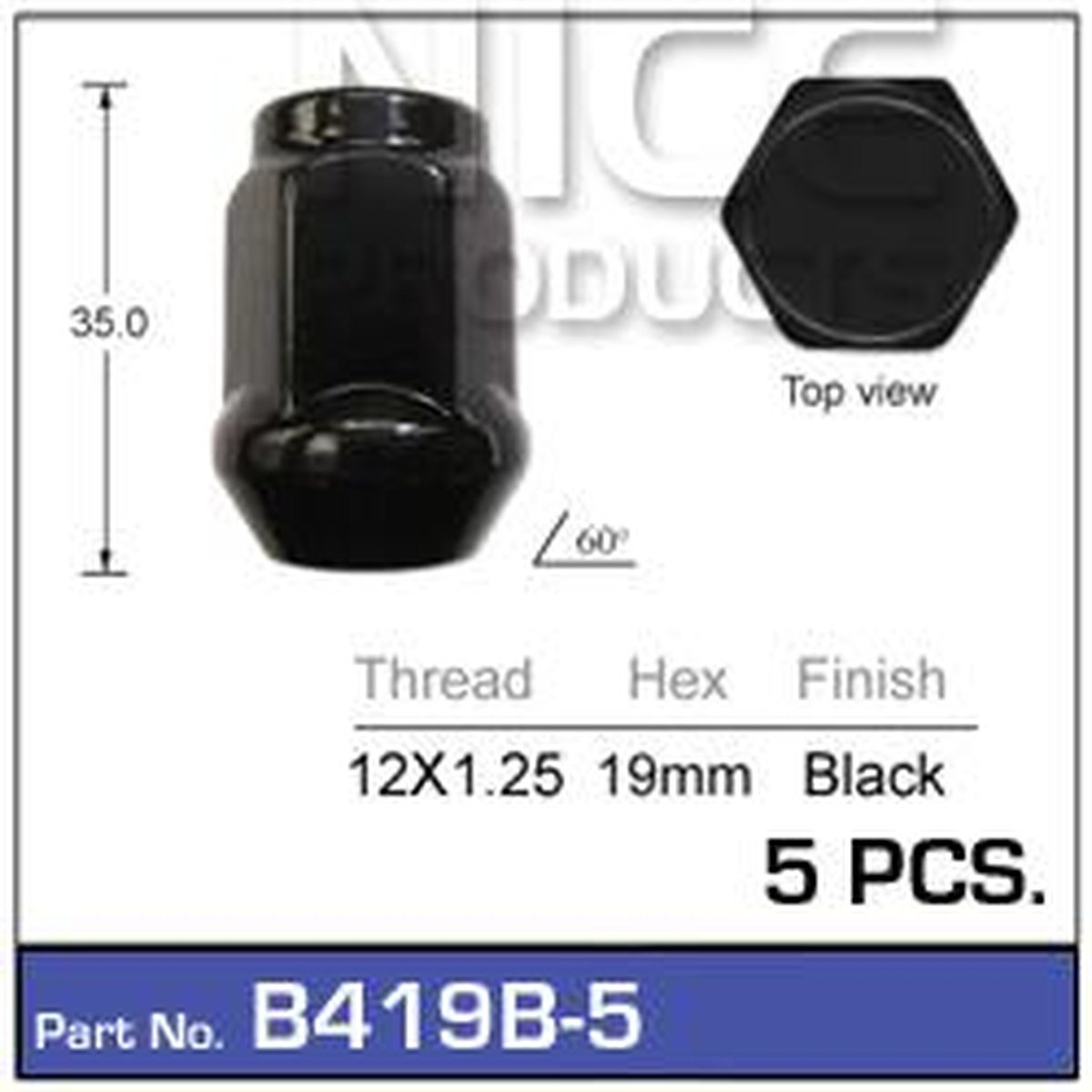 NICE Products Wheel Nuts 12x1.25mm Black (5 Pack) B419B-5