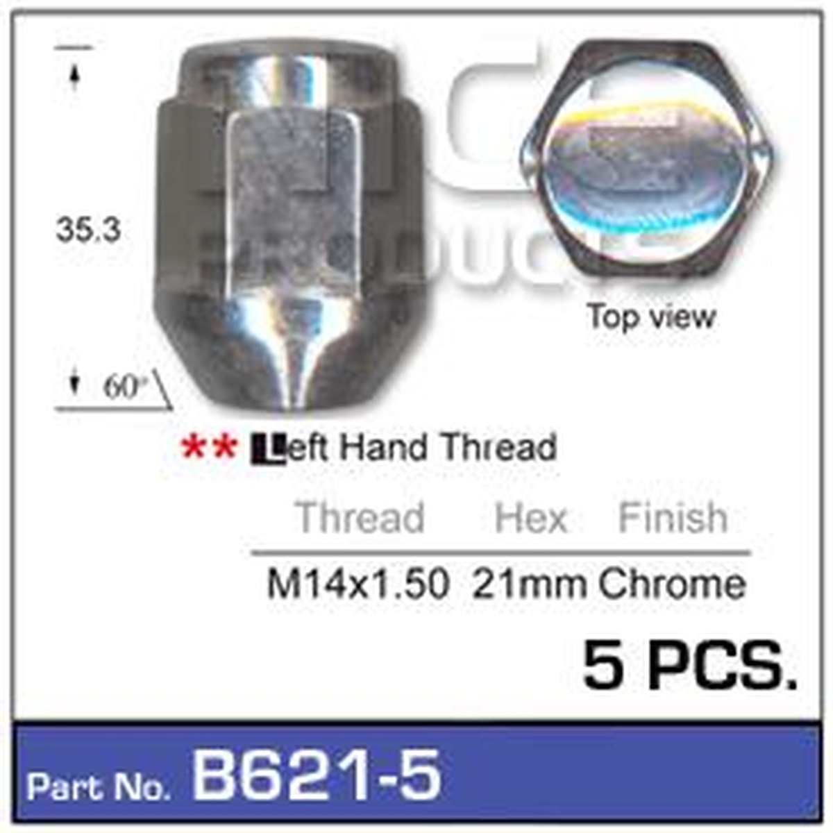 NICE Products Wheel Nut M14x1.50 Chrome (5 Pack) B621-5