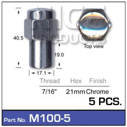 NICE Mag Wheel Nut 7/16" Medium Shank (5 Pack) M100-5