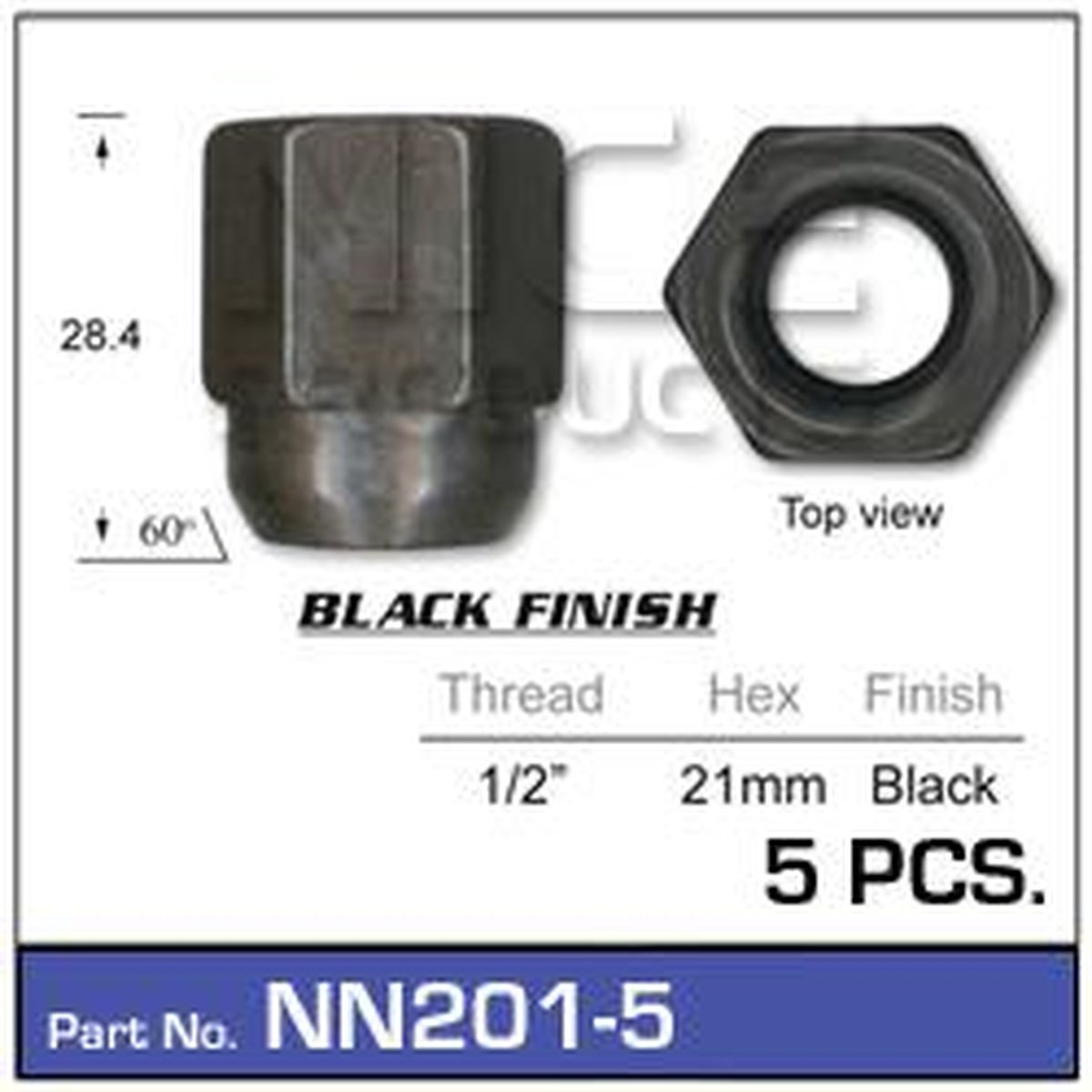 NICE Wheel Nut 1/2" Black (5 Pack) NN201-5