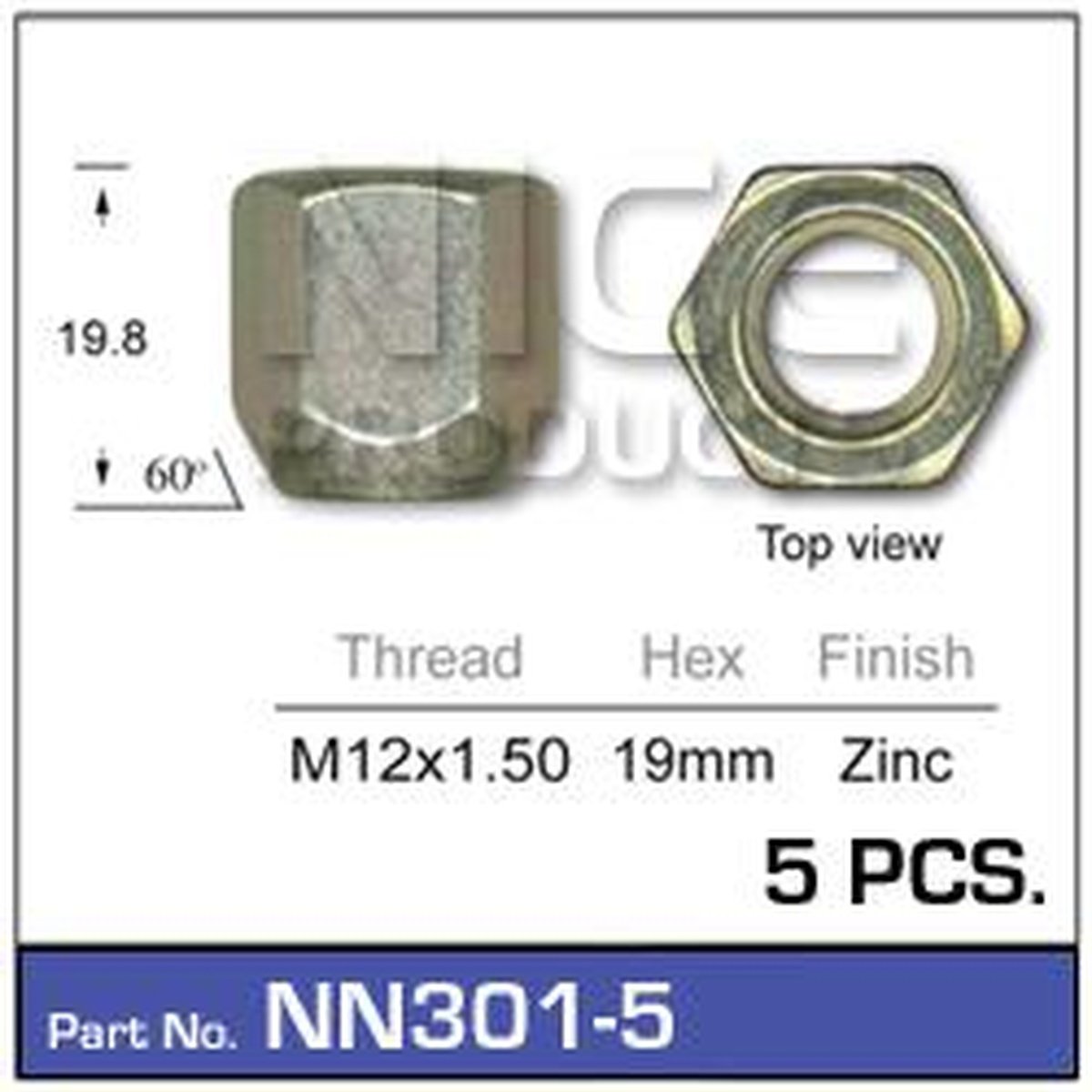 NICE Wheel Nut M12x1.50 Zinc (5 Pack) NN301-5