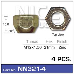 NICE Wheel Nut M12x1.50 Zinc (4 Pack) NN321-4