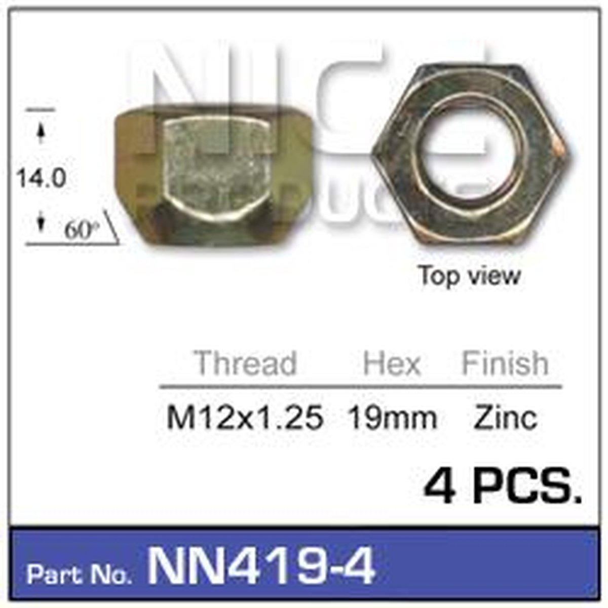 NICE Wheel Nut M12x1.25 Zinc (4 Pack) NN419-4