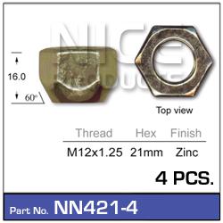 NICE Wheel Nut M12x1.25 Zinc (4 Pack) NN421-4