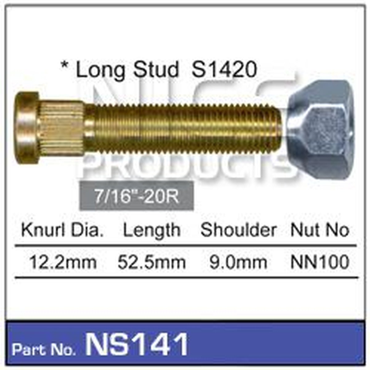 NICE Wheel Stud & Nut 7/16" 52.5mm NS141
