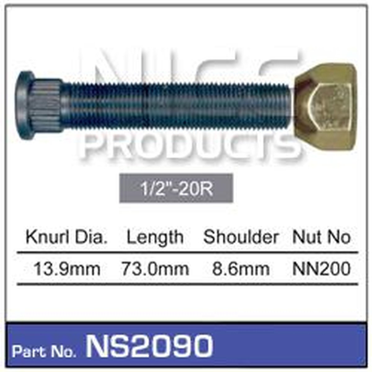 NICE Wheel Stud & Nut 1/2" 73mm NS2090