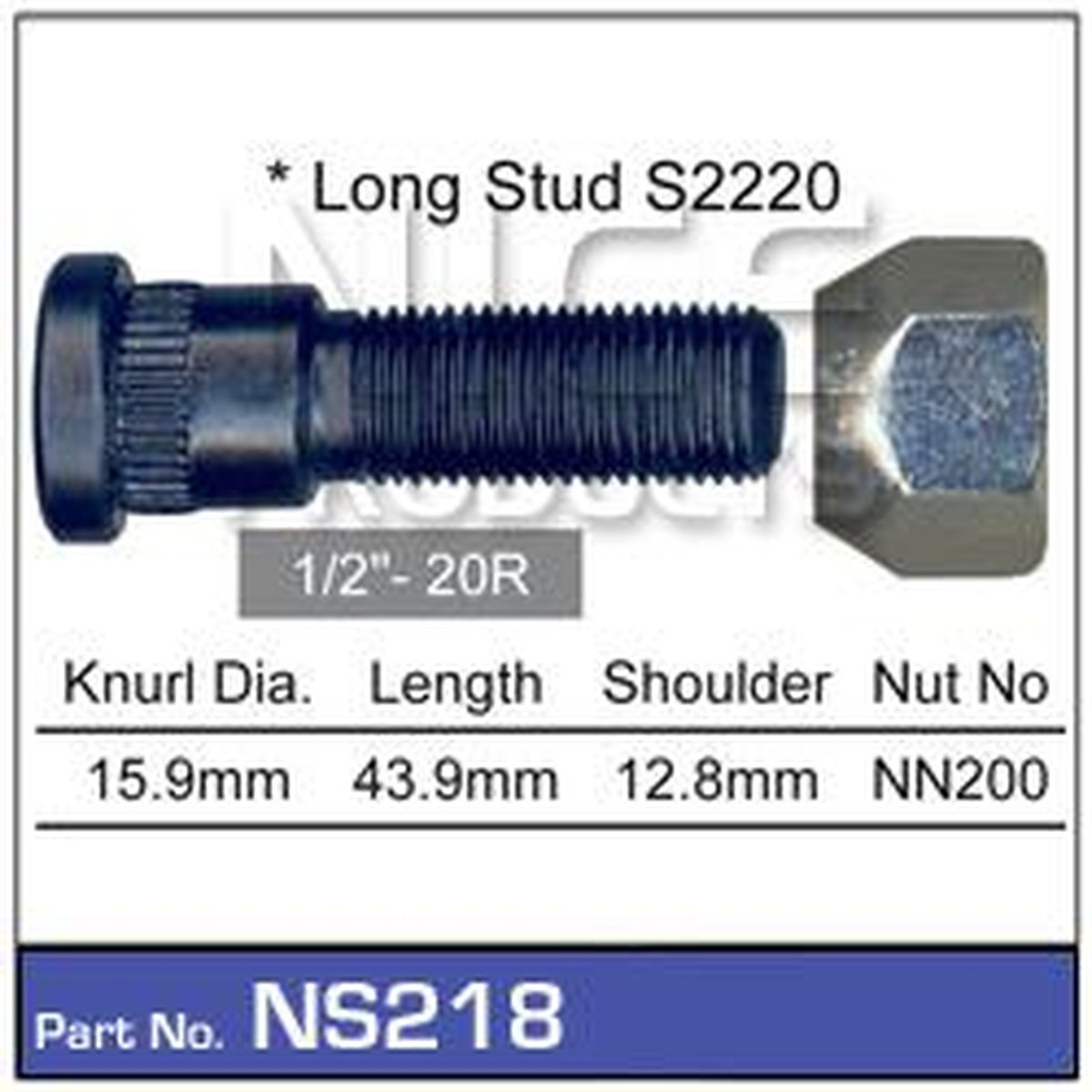 NICE Wheel Stud & Nut 1/2" 43.9mm NS218