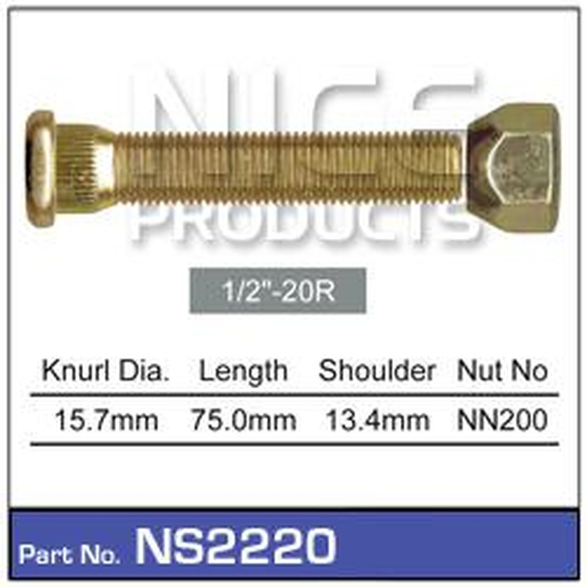 NICE Wheel Stud & Nut 1/2" 75mm NS2220