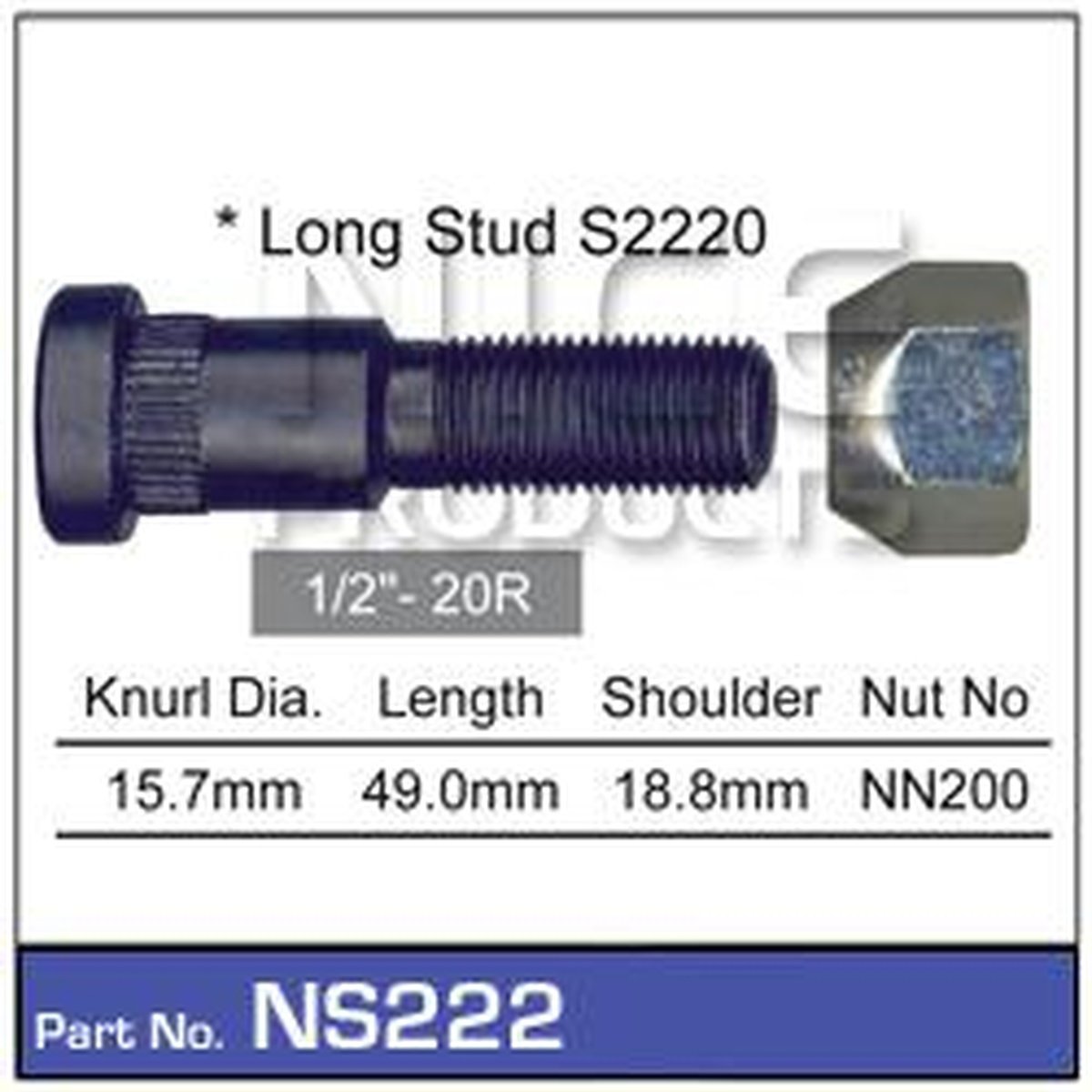 NICE Wheel Stud & Nut 1/2" 49mm NS222