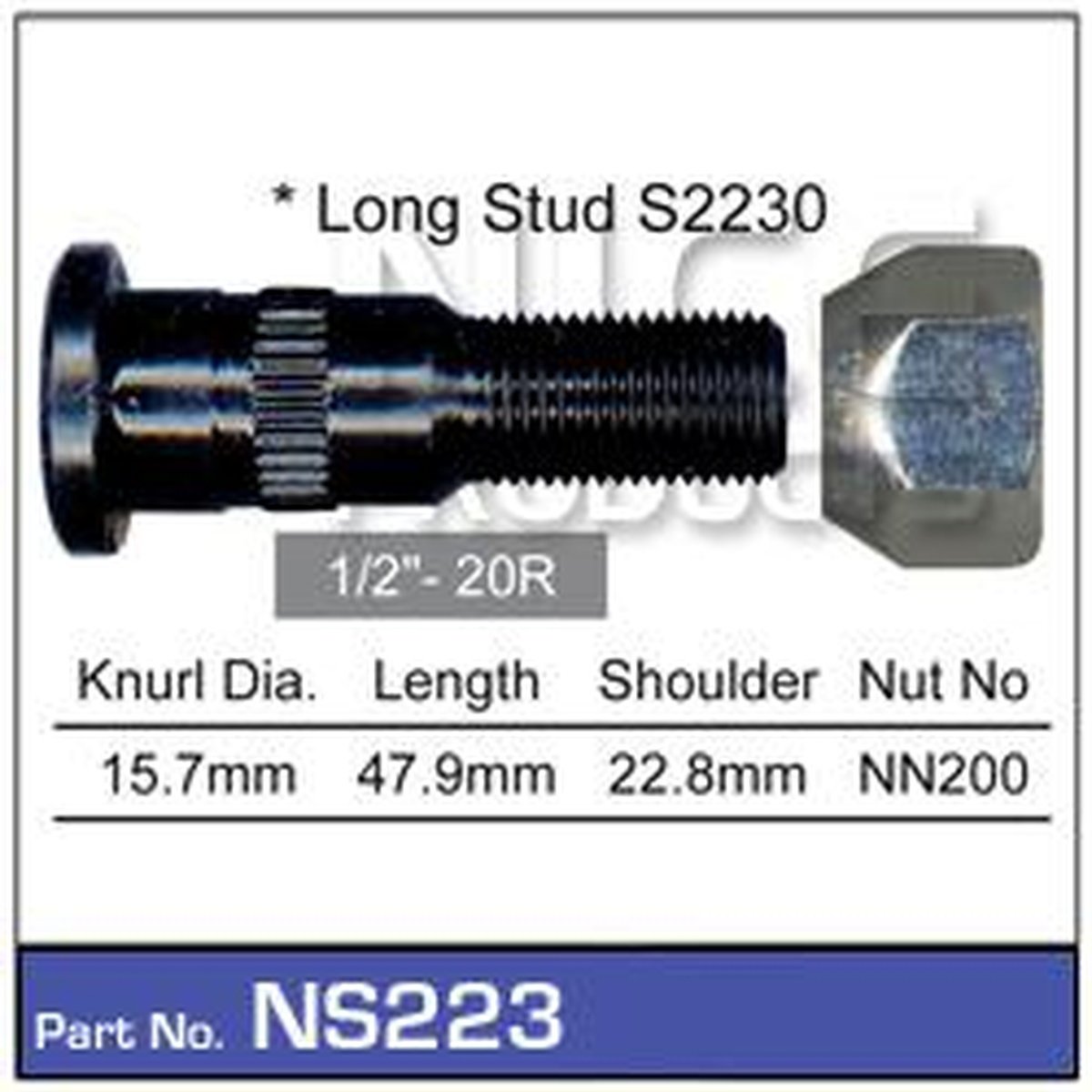 NICE Wheel Stud & Nut 1/2" 47.5mm NS223