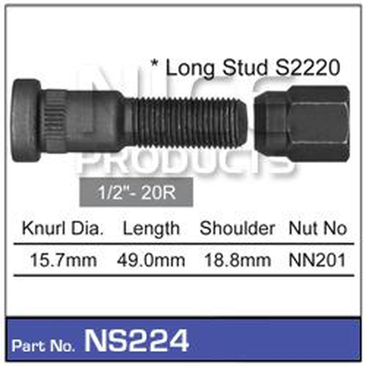 NICE Wheel Stud & Nut 1/2" 46.5mm NS224