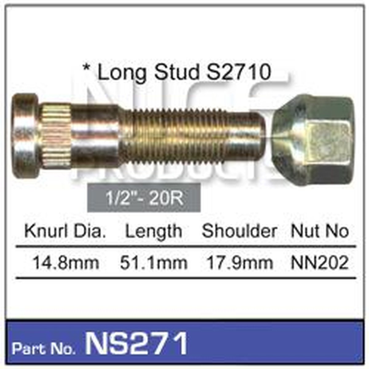 NICE Wheel Stud & Nut 1/2" 51.1mm NS271