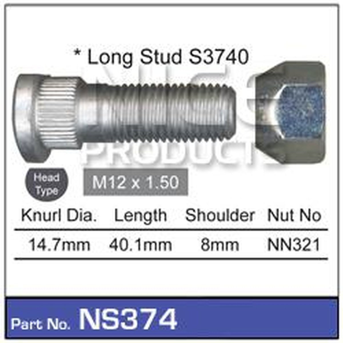 NICE Wheel Stud & Nut M12x1.50 40.1mm NS374