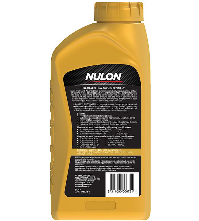 Nulon APEX+ 5W-30 Fuel Efficient Engine Oil 1L Full Synthetic APX5W30A5-1