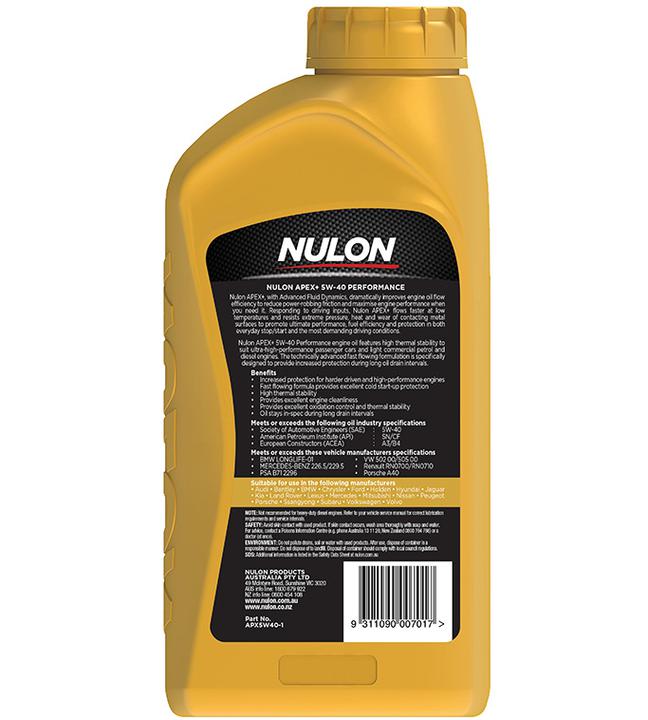 Nulon APEX+ 5W-40 Performance Engine Oil 1L Full Synthetic APX5W40-1