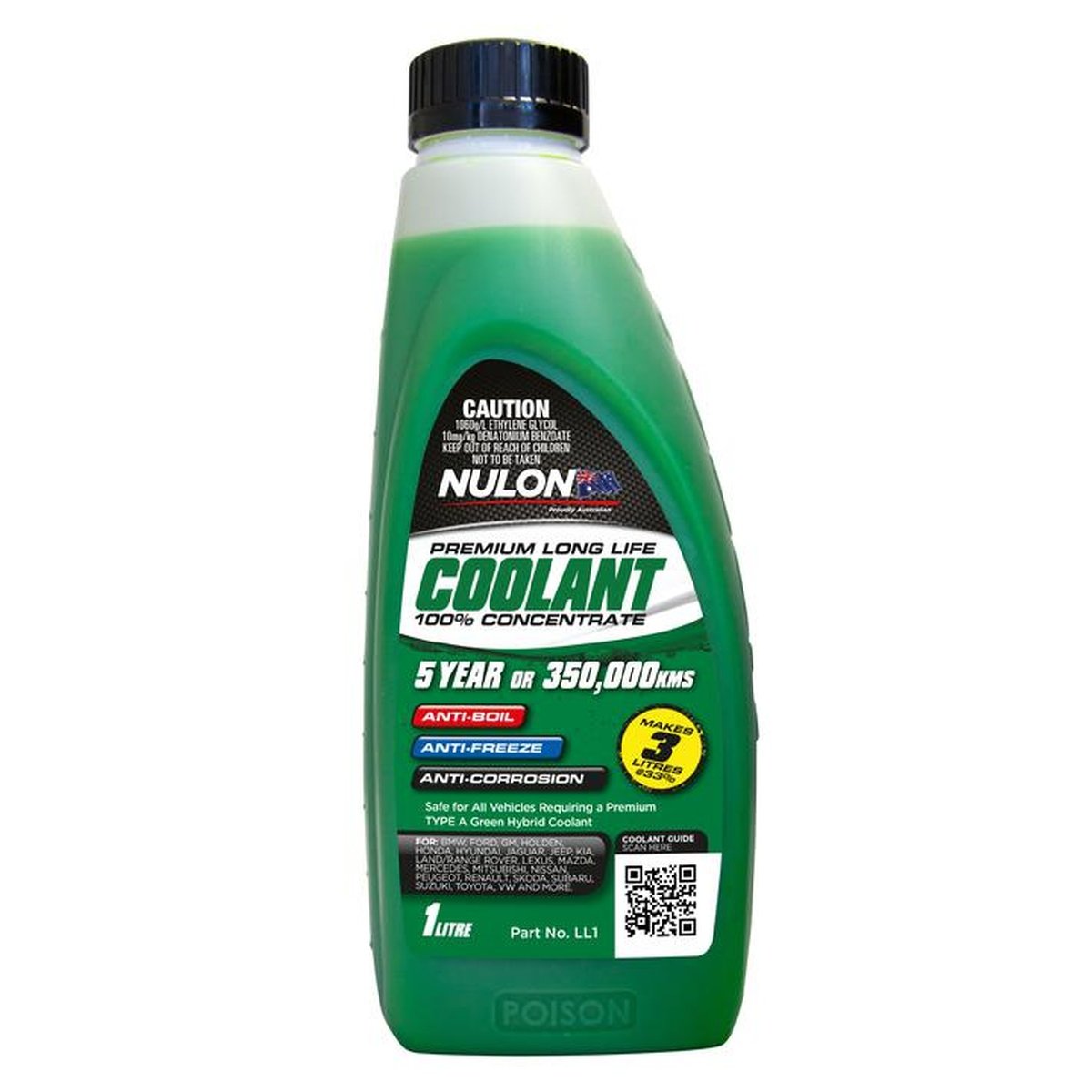 Nulon Green Premium Long Life Coolant 100% Concentrate 1L LL1