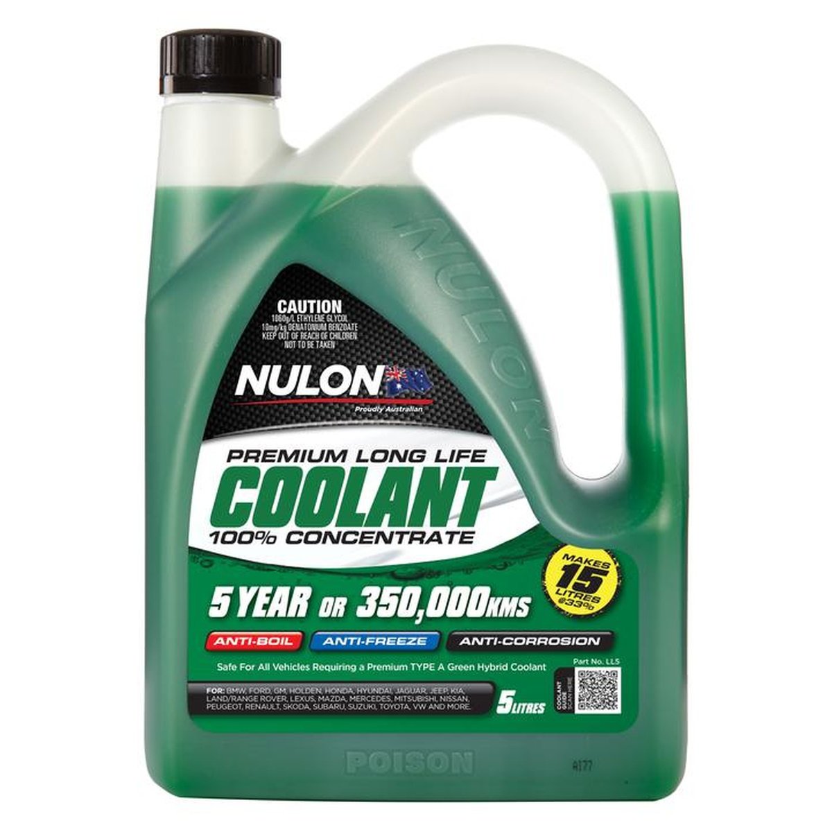 Nulon Green Premium Long Life Coolant 100% Concentrate 5L LL5