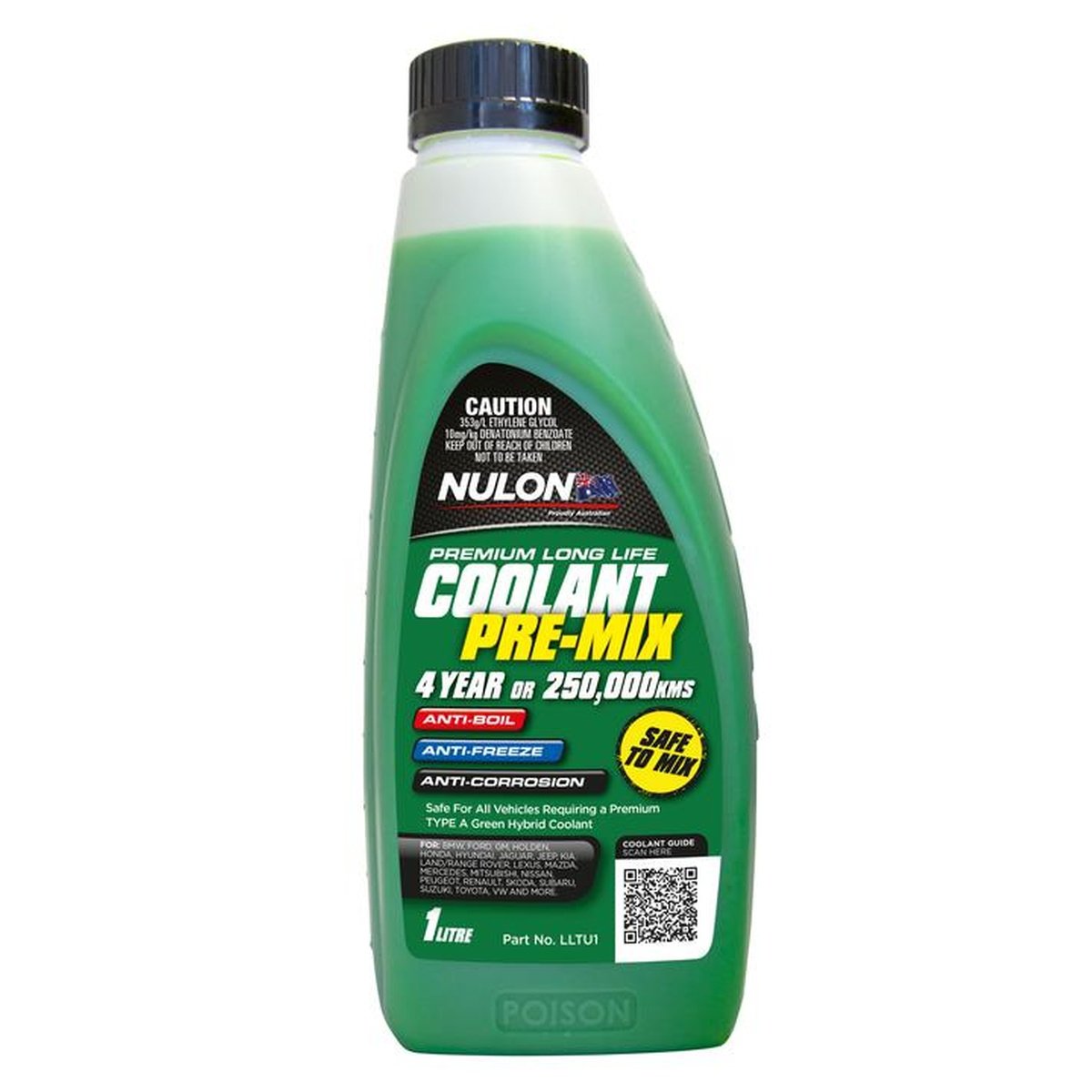 Nulon Green Premium Long Life Coolant Premix 1L LLTU1