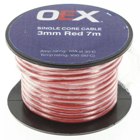 OEX Auto Cable 10A Single Core 3mm x 7m Red ACX0702-7M