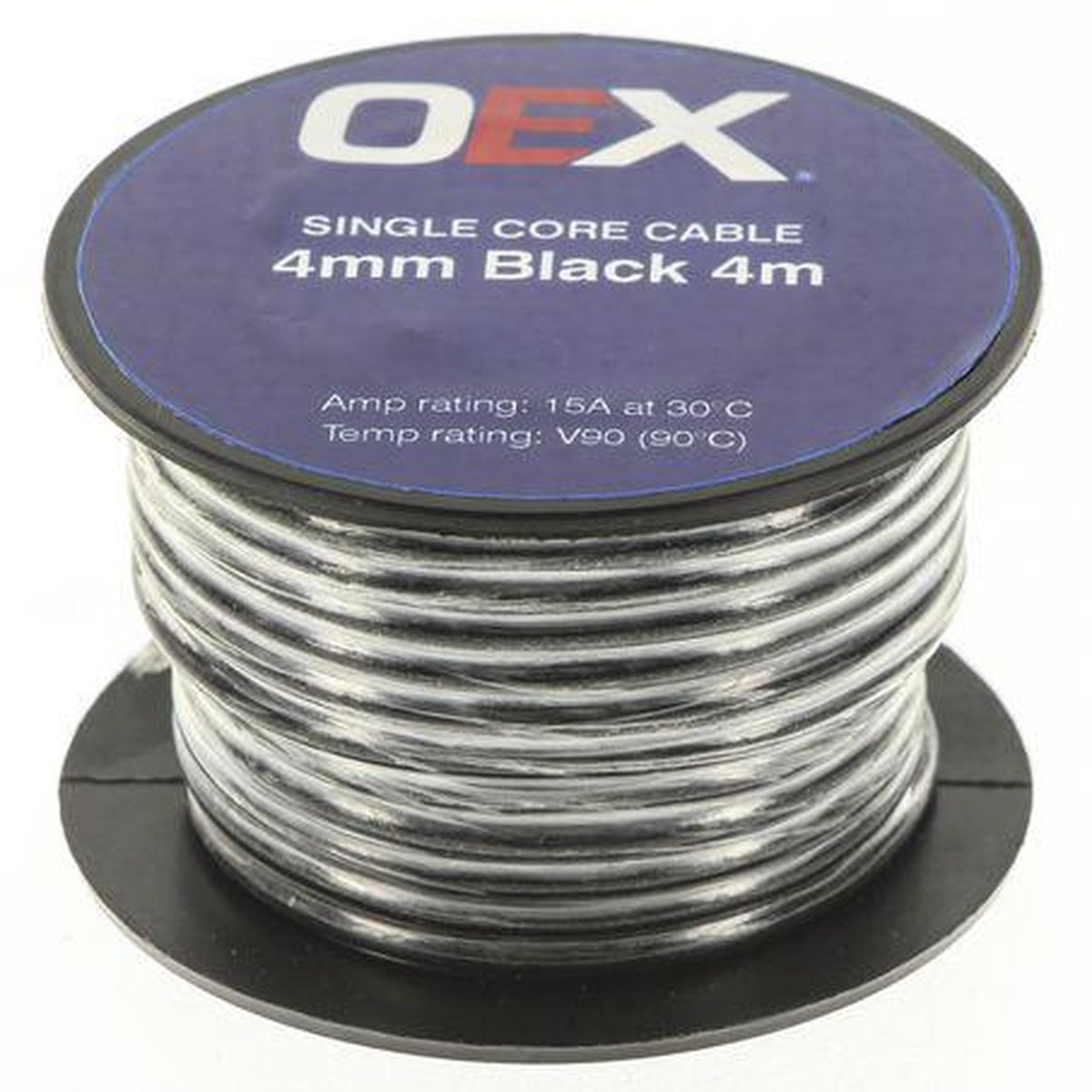OEX Auto Cable 15A Single Core 4mm x 4m Black ACX0723-4M
