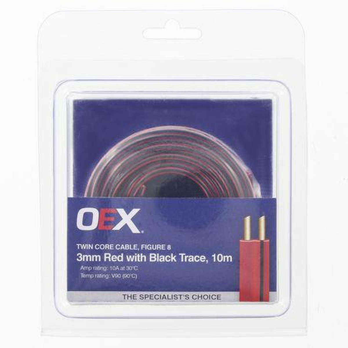 OEX Auto Cable 10A Twin Core 3mm x 10m Red/Black ACX0802-10BL