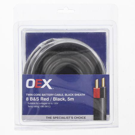 OEX Twin Core Battery Cable 8 B&S 5m Red/Black w/ Black Sheath ACX0927-5BL
