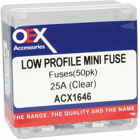 OEX Fuse Low Profile Mini Blade 25A White (Pack of 50) ACX1646