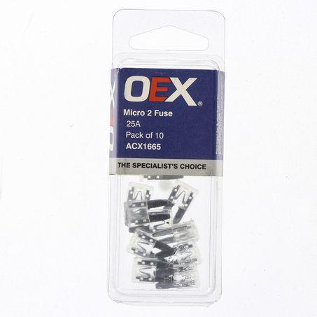 OEX Fuse Micro 2-Blade 25A White (Pack of 10) ACX1665
