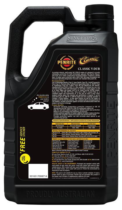 Penrite Classic V-Dub 20W-60 Engine Oil 5L