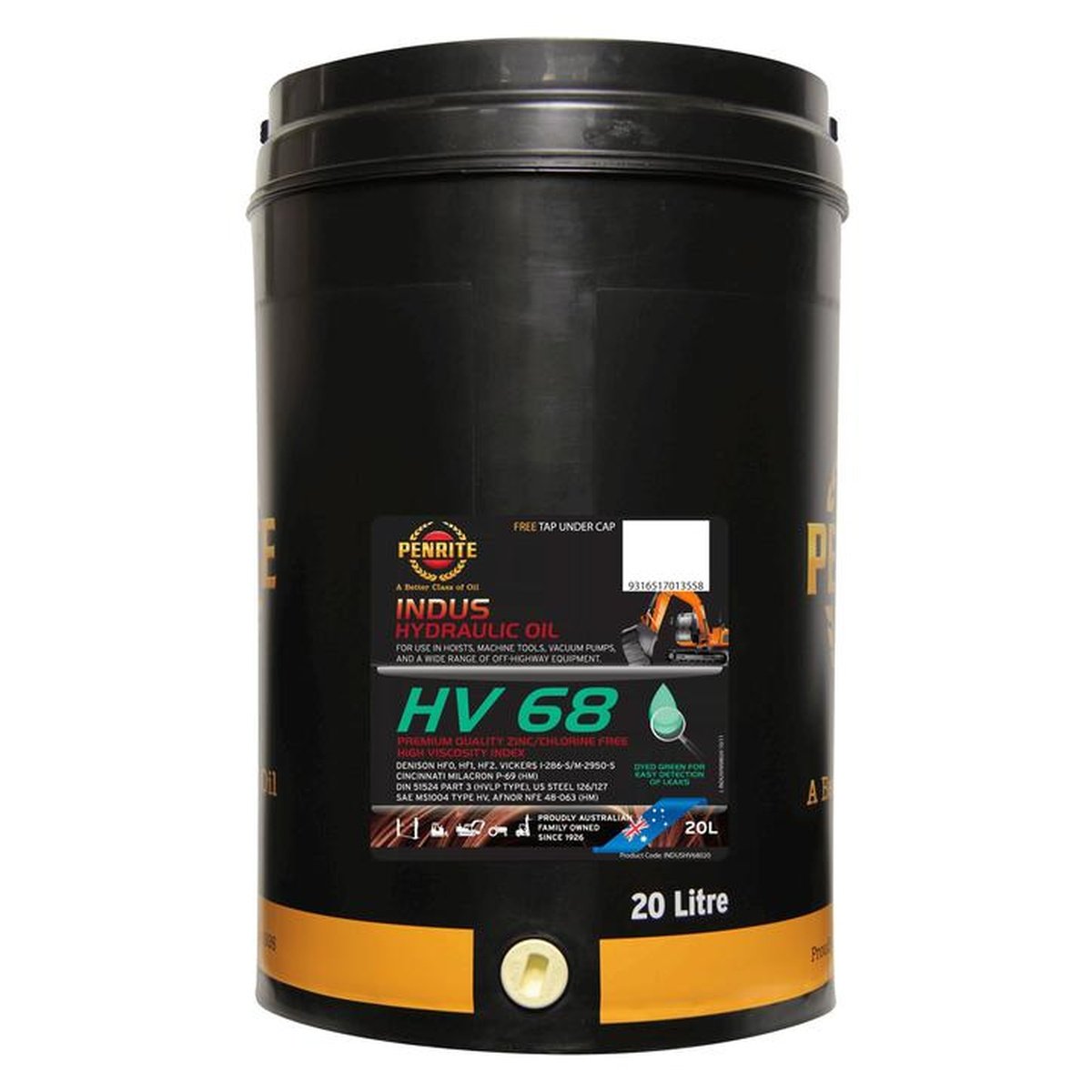 Penrite Indus HV 68 Hydraulic Oil 20L