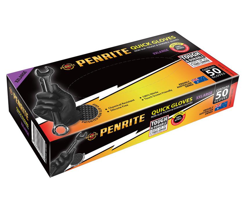 Penrite Quick Gloves Disposable Non-Slip Nitrile XX-Large 50Pk LQG50XXL