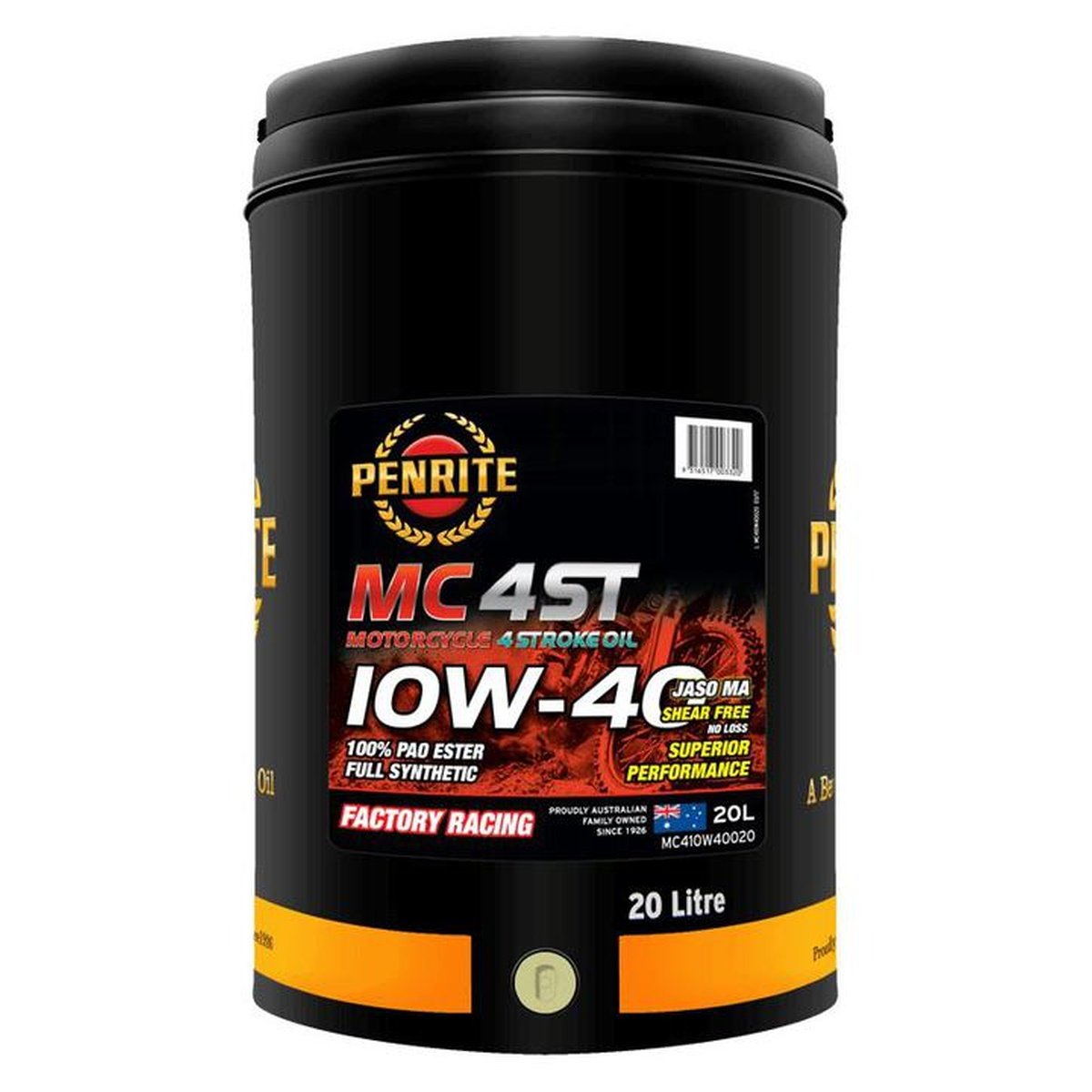 Penrite MC-4ST 10W-40 Engine Oil Full-Syn 100% Pao & Ester 20L MC410W40020