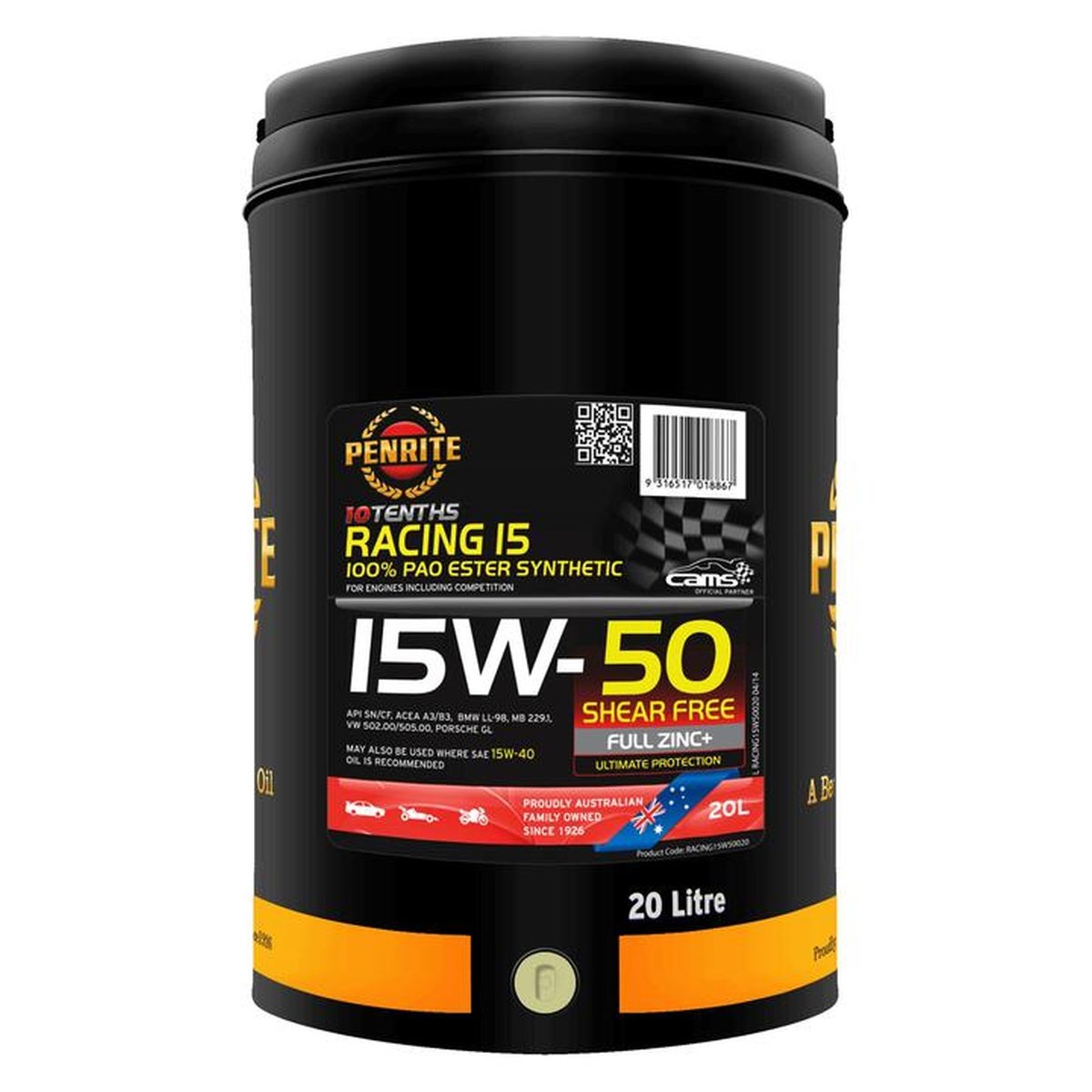 Penrite 10 Tenths Racing 15W-50 Engine Oil 20L