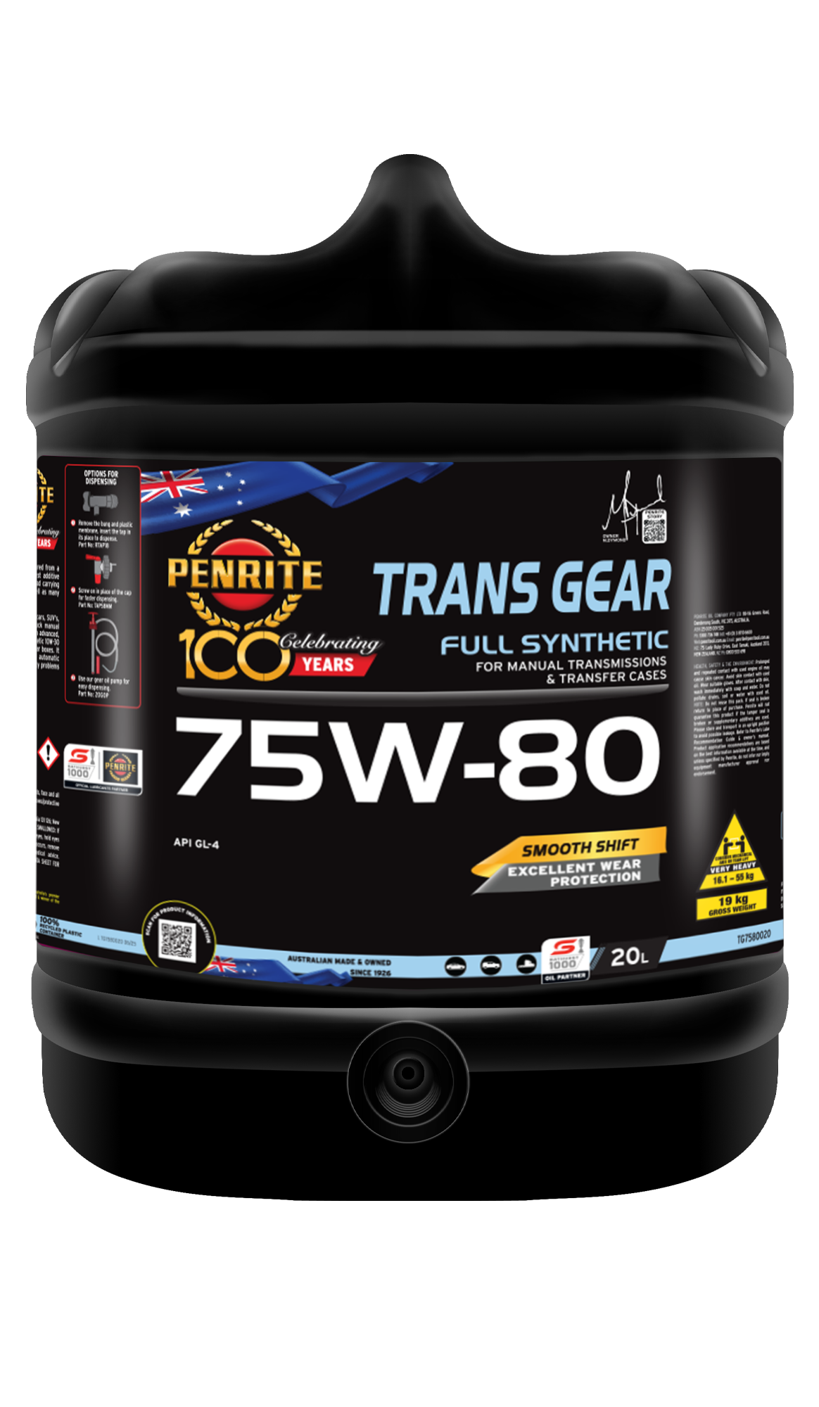 Penrite Trans Gear SAE 75W-80 Full Synthetic Engine Oil 20L TG7580020