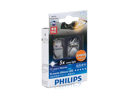 Philips Ultinon LED T20 Wedge Globe 12V 1W Amber (2Pk) 12763X2