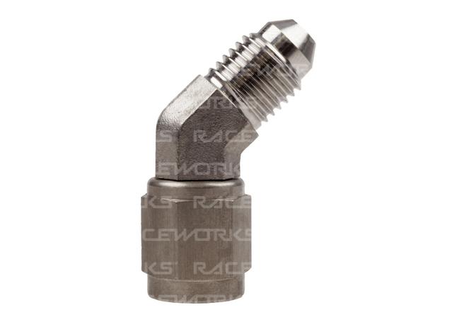 Raceworks Female To Male Swivel Elbow An-4 45 Deg Stainless Steel