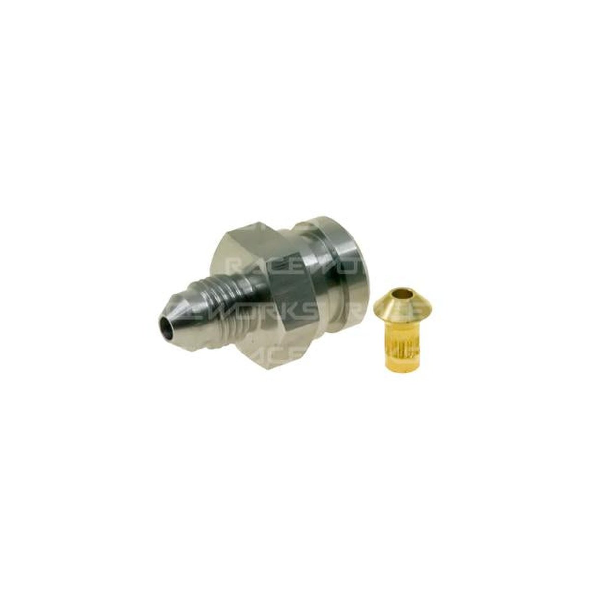 Raceworks 3/8in.-24 Female Inverted Flare To AN-3 W/ Brake Locator Stainless Steel