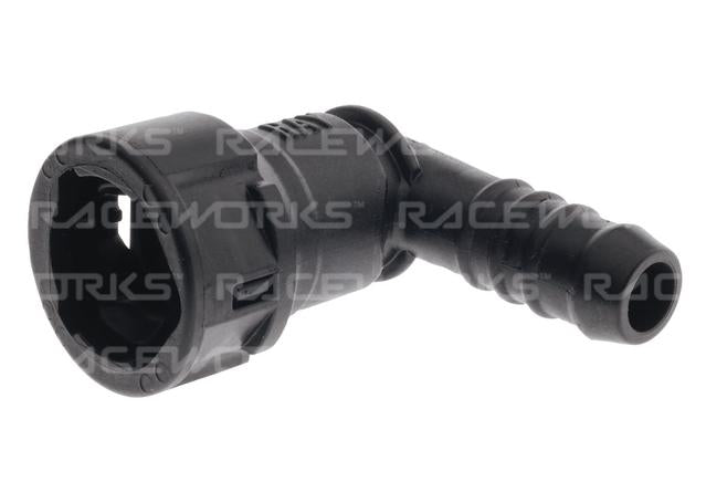 Raceworks Gm Female Efi 90 Deg Adaptor 3/8 Tube To 3/8 Barb Plastic