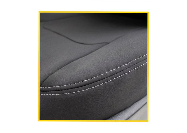 Razorback 4x4 Front Pair Black Neoprene Seat Covers Charcoal Stitching (Suits Toyota Hilux 7th Gen Workmate Bucket & Bench)