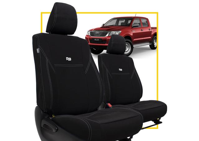 Razorback 4x4 Front Pair Black Neoprene Seat Covers Black Stitching (Suits Toyota Hilux 7th Gen Bucket Seat)