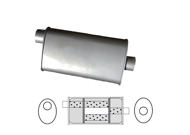 Redback Oval Muffler 22" Long 2.25" Offset/Centre Turboflow Mild D650TBN