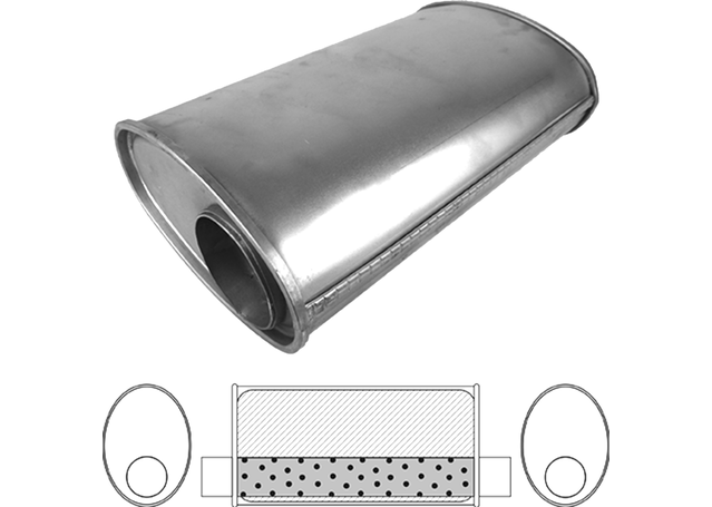 Redback Oval Muffler 10" Long 3" Offset Megaflow Mild D817MN