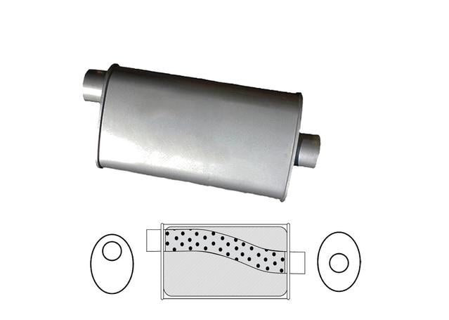 Redback Oval Muffler 14" Long 2" Offset/Centre Megaflow Mild F527M