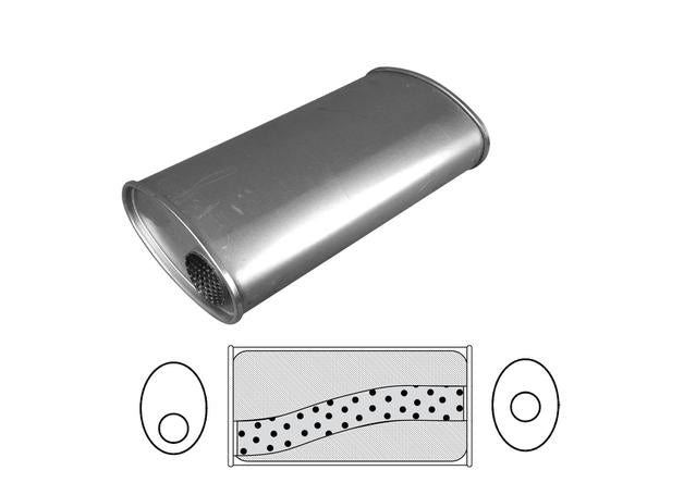 Redback Oval Muffler 20" Long 3" Offset/Centre Megaflow Mild H847MN