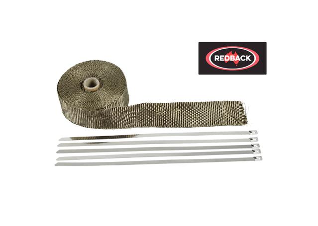 Redback Exhaust Heat Wrap w/ Ties 51mm x 15m Black HTFGB0512-10-5C
