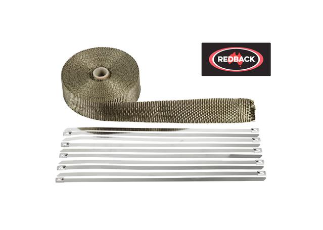 Redback Exhaust Heat Wrap w/ Ties 51mm x 15m Black HTFGB0512-15-10C