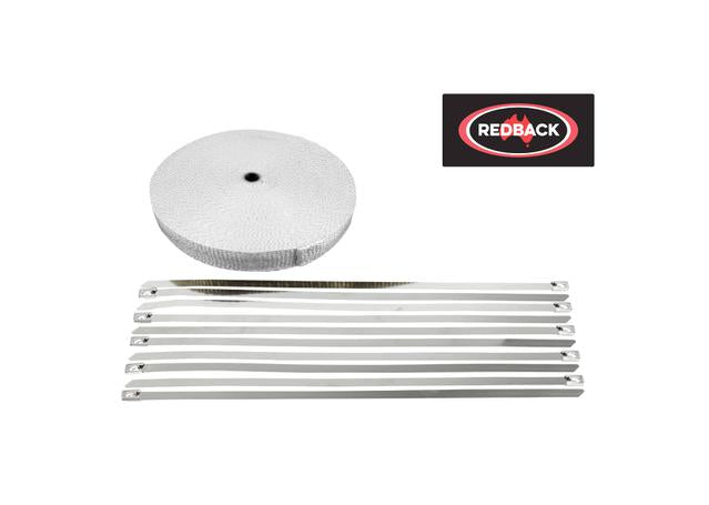 Redback Exhaust Heat Wrap w/ Ties 51mm x 10m White  HTFGW0513-15-10C