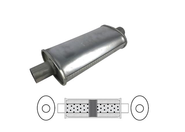 Redback Oval Muffler 14" Long 2" Centre Glass Packed Mild J526GPCN