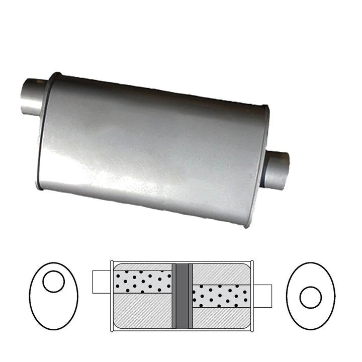 Redback Oval Muffler 16" Long 2" Offset/Centre Glass Packed Mild J535GPC