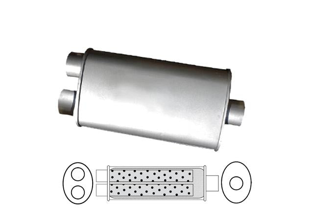 Redback Oval Muffler 14" Long 2" Dual In/Centre Glass Packed Mild J527GPZ